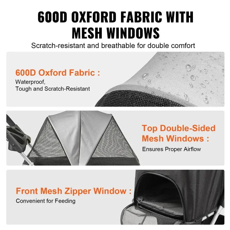 Compact 4-Wheel Dog Stroller – Lightweight & Travel-Friendly