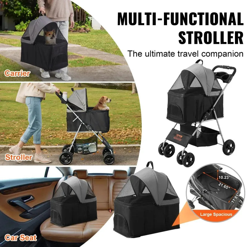 Compact 4-Wheel Dog Stroller – Lightweight & Travel-Friendly