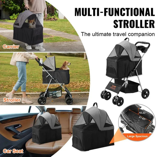 Compact 4-Wheel Dog Stroller – Lightweight & Travel-Friendly