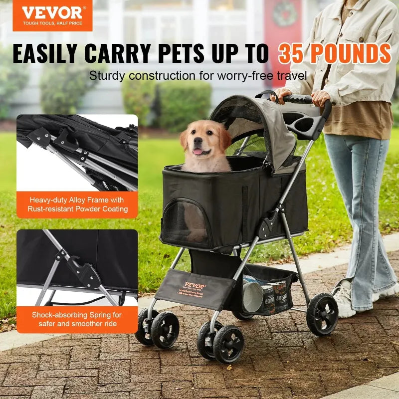 Compact 4-Wheel Dog Stroller – Lightweight & Travel-Friendly